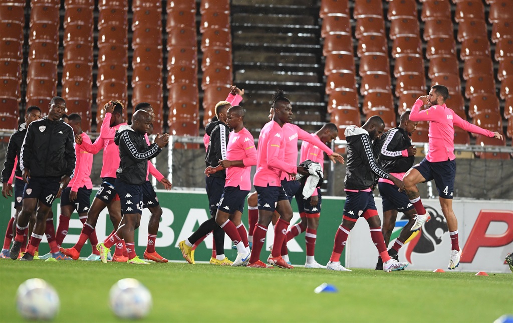 POLOKWANE, SOUTH AFRICA - FEBRUARY 08: Sekhukhune United players Warms up prior to the Nedbank Cup last 32 match between Sekhukhune United and Liver Brothers at Peter Mokaba Stadium on February 08, 2023 in Polokwane, South Africa. (Photo by Philip Maeta/Gallo Images)