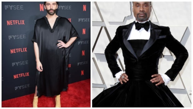 Jonathan van Ness in a dress and heels and Billy Porter in a tuxedo gown are changing red carpet fashion norms