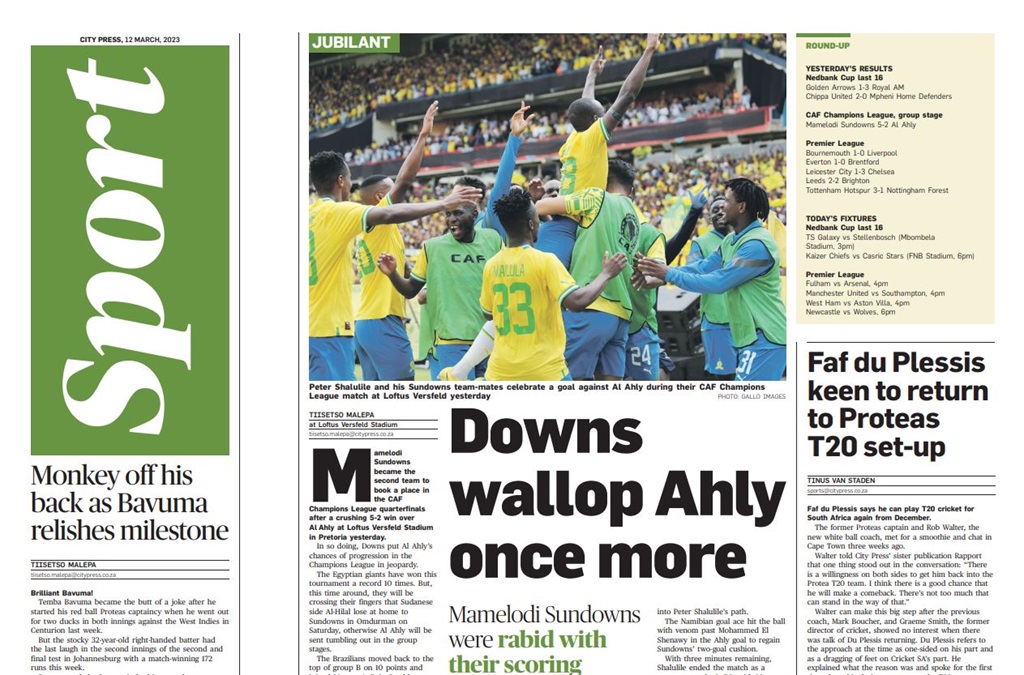 What s in City Press Sport Downs wallop Ahly once more New