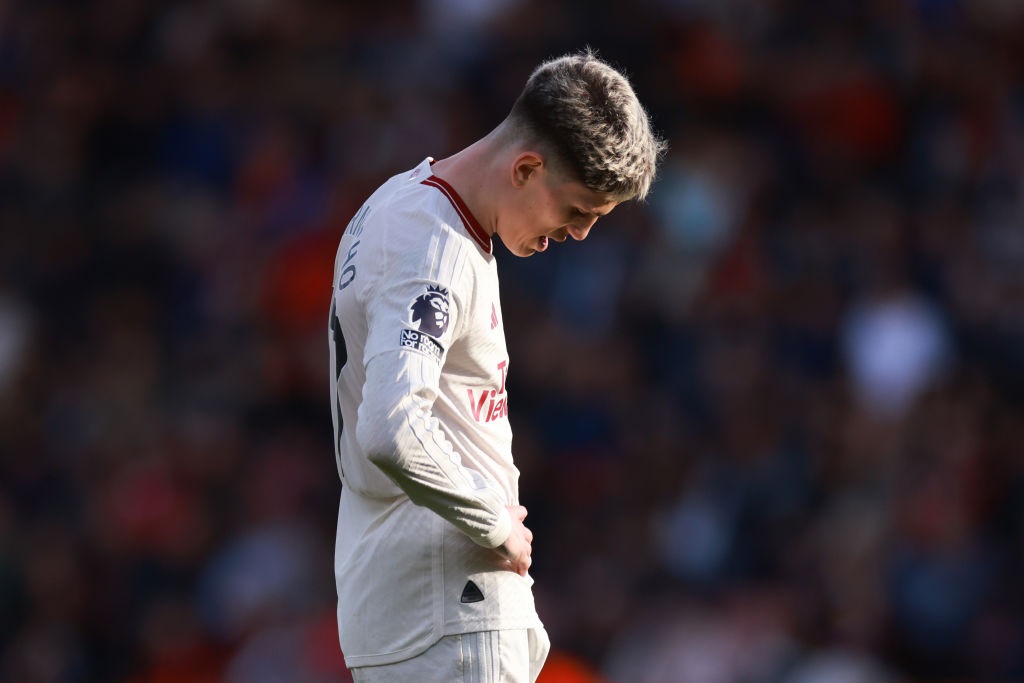 BOURNEMOUTH, ENGLAND - APRIL 13: Alejandro Garnacho of Manchester United looks dejected during the Premier League match between AFC Bournemouth and Manchester United at Vitality Stadium on April 13, 2024 in Bournemouth, England. (Photo by Marc Atkins/Getty Images) (Photo by Marc Atkins/Getty Images)