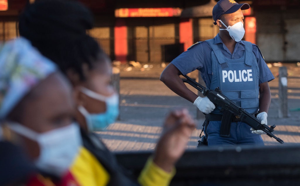 Police at a roadblock in Khayelitsha. (Photo by Gallo Images/Brenton Geach)