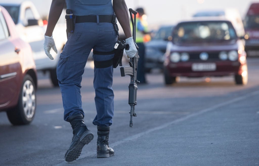 Police at a road block in Khayelitsha, Cape Town.