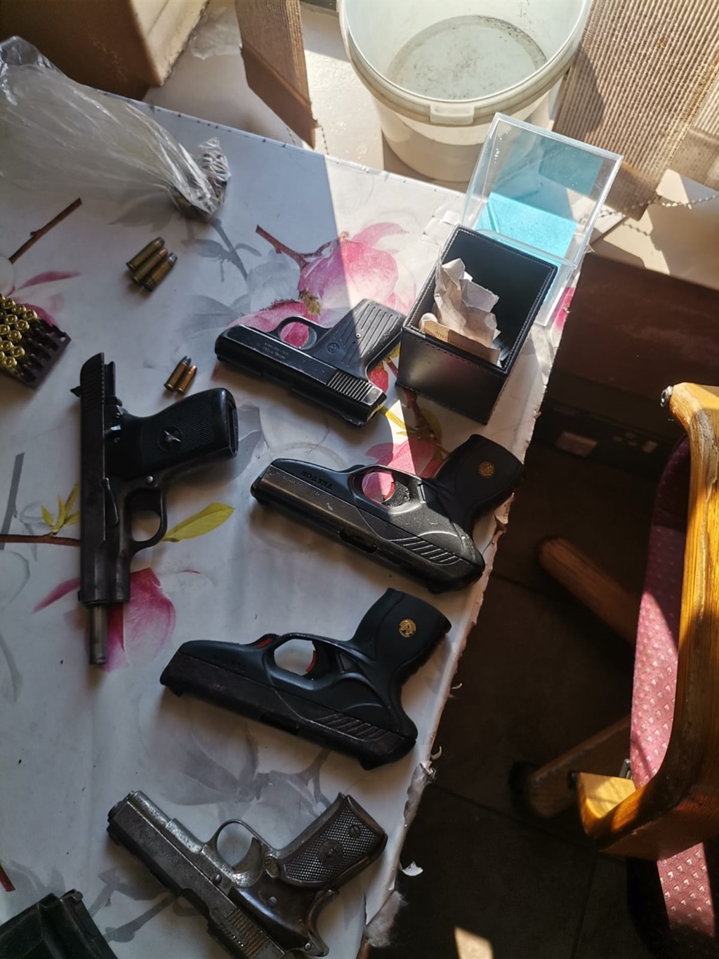 Guns found in the possession of a suspected inkabi at Actonville hostel in Ekurhuleni.