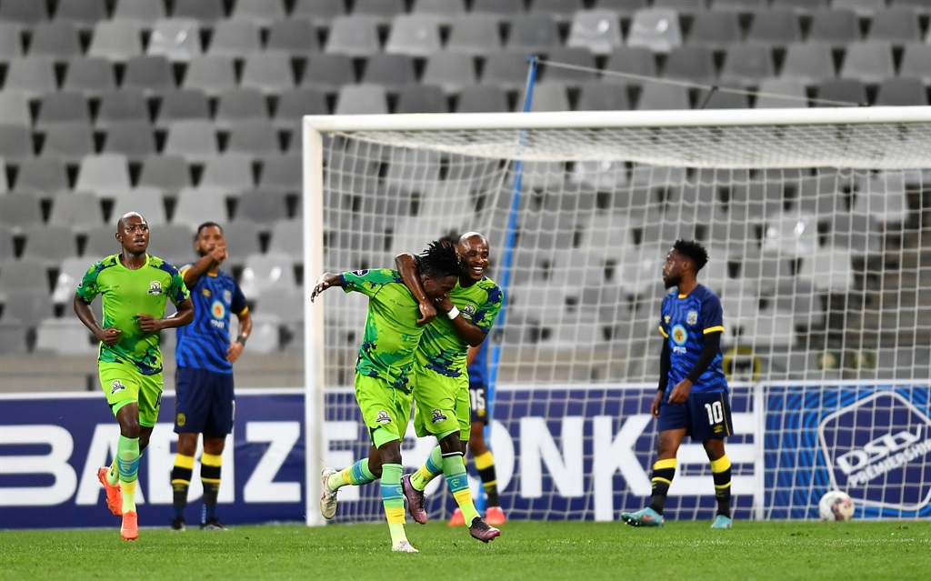 CAPE TOWN, SOUTH AFRICA - MARCH 14: Lesiba Nku of Marumo Gallants FC celebrate after scoring a goal during the DStv Premiership match between Cape Town City FC and Marumo Gallants FC at DHL Stadium on March 14, 2023 in Cape Town, South Africa. (Photo by Ashley Vlotman/Gallo Images)
