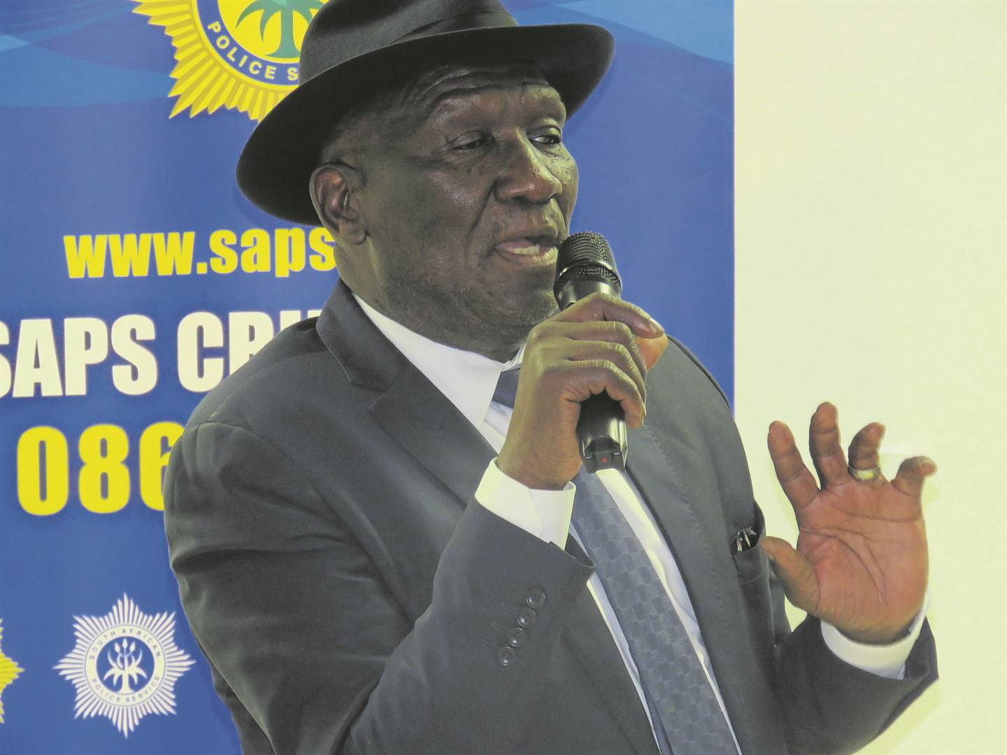 Police minister Bheki Cele addressing the meeting where Mthatha’s high rate of crime was under the spotlight.                                         
