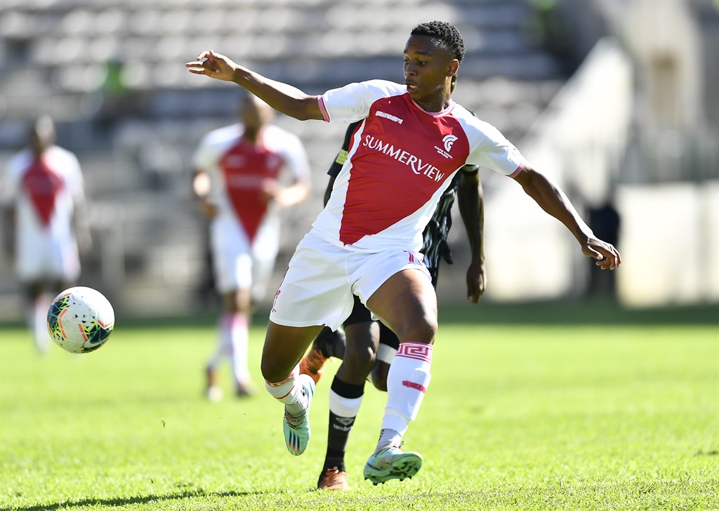 Boitumelo Radiopane of Cape Town Spurs during the Motsepe Foundation Championship match between Cape Town Spurs and Hungry Lions FC at Athlone Stadium on January 13, 2023 in Cape Town, South Africa. 