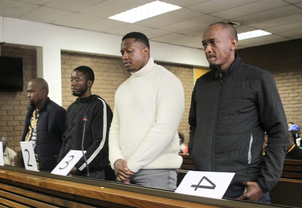 The four suspected killers of Riverside High School teacher, Palesa Mofokeng in the Vereeniging Magistrates Court. Photo by Tumelo Mofokeng