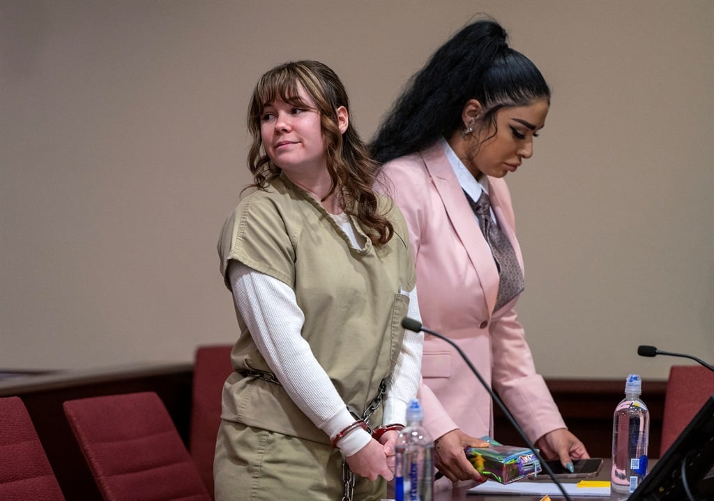 Hannah Gutierrez-Reed (L), the former armourer at the movie Rust, attends her sentencing hearing at the First Judicial District Courthouse in Santa Fe, New Mexico, 15 April 2024. (Eddie Moore/Journal/POOL/AFP)