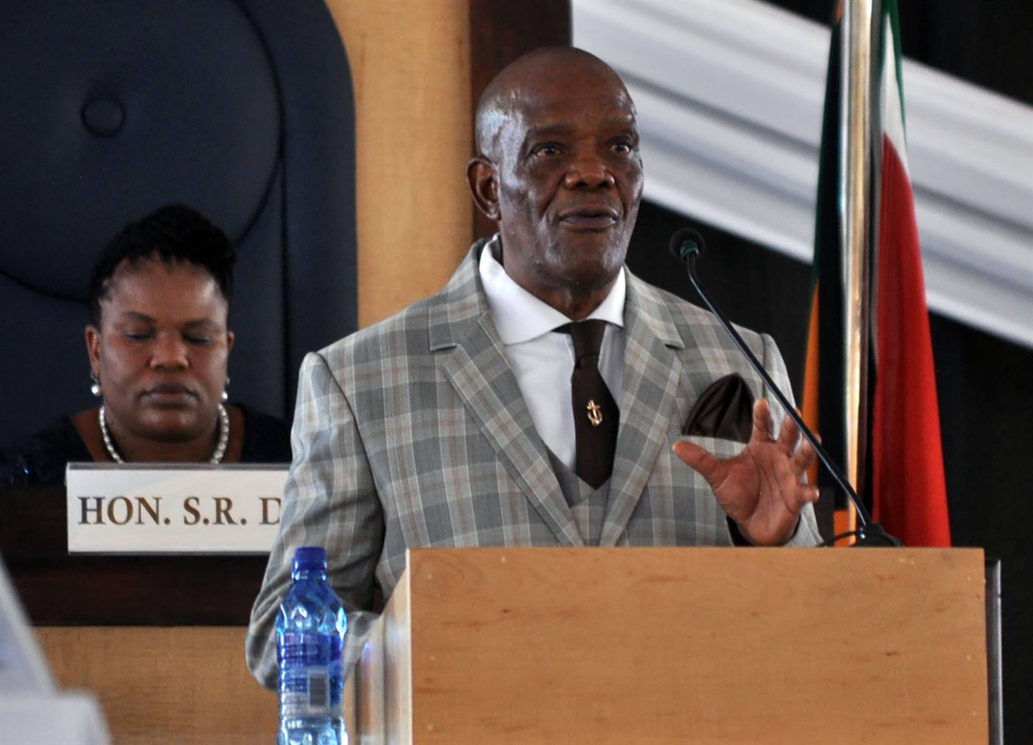 Former North West Premier Job Mokgoro delivers his state of the province address at Mahikeng Stadium in February. Picture: Rapula Mancai