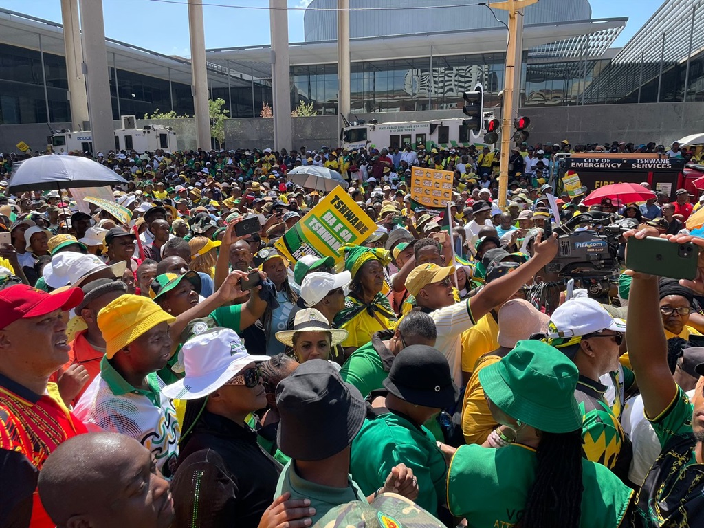 Scores of Gauteng ANC members gathered outside the