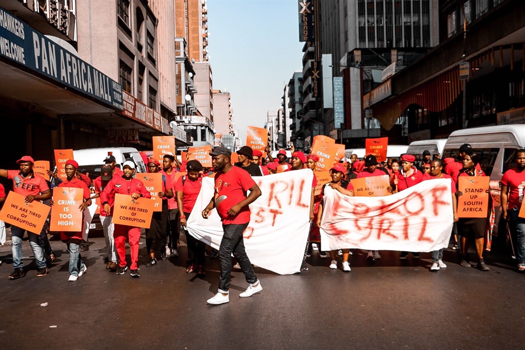 EFF members pictured during the national shutdown on Monday. 