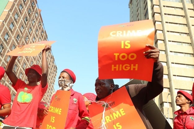 EFF supporters protesting in Joburg for the national shutdown on Monday.