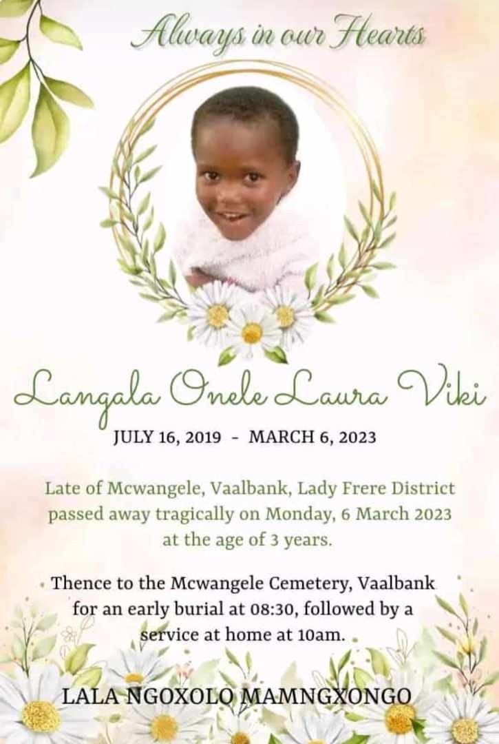 Memorial poster for little Langalam Viki 