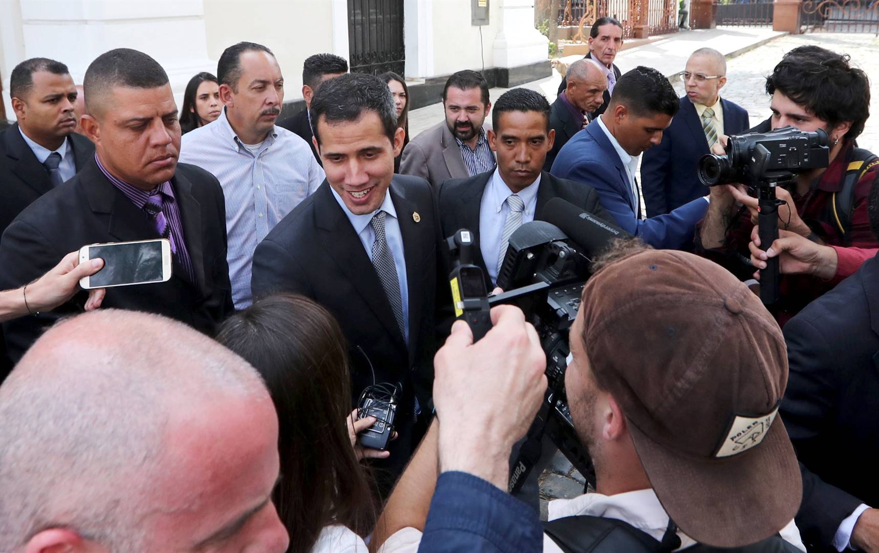 Venezuelan opposition leader Juan Guaido, who many nations have recognised as the country&#39;s rightful interim ruler, talks to the media after a session of Venezuela&#39;s National Assembly in Caracas, Venezuela, on Wednesday (March 6 2019). Picture: Ivan Alvarado/Reuters