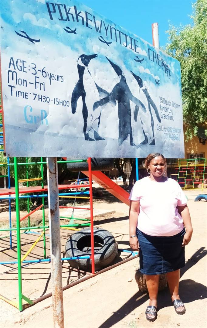 Johanna Tshiane, senior practitioner in Early Childhood Development (ECD) outside the Pikkewyntjie ECD Centre in Greenpoint, Kimberley.