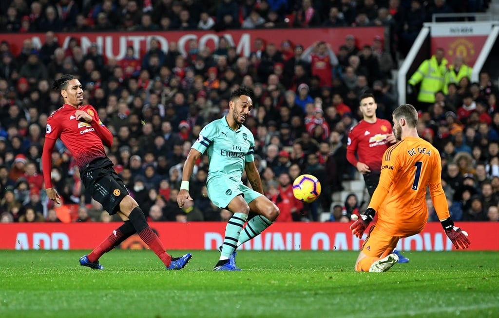 David De Gea of Manchester United saves a shot from Pierre-Emerick Aubameyang of Arsenal during their Premier League match. Picture: Michael Regan/Getty Images