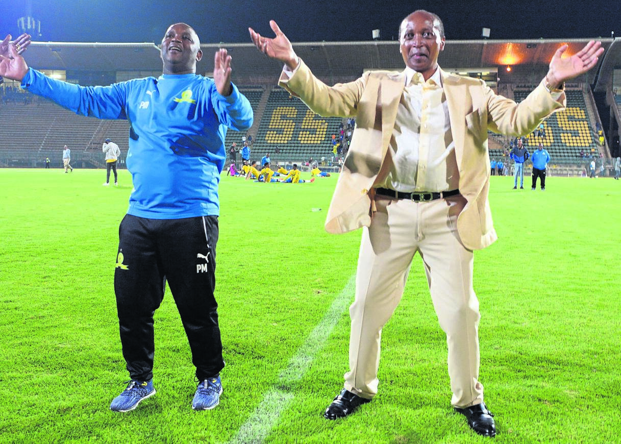Mamelodi Sundowns head coach, Pitso Mosimane, sings alongside his chairman Patrice Motsepe, who is always supportive to the club. Photo by Gallo Images