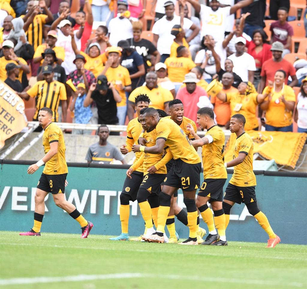 POLOKWANE, SOUTH AFRICA - FEBRUARY 19: Kaizer Chiefs players celebrates their sides first goal during the DStv Premiership match between Kaizer Chiefs and Golden Arrows at Peter Mokaba Stadium on February 19, 2023 in Polokwane, South Africa. (Photo by Philip Maeta/Gallo Images)