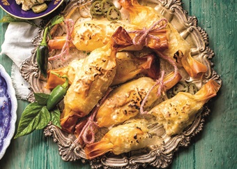 Phyllo parcels with potato, cheese and jalapeño