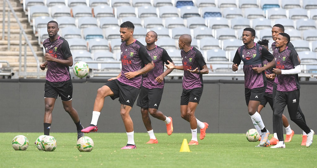 JOHANNESBURG, SOUTH AFRICA - MARCH 23:  Players during the South Africa national mens soccer team training session at Orlando Stadium on March 23, 2023 in Johannesburg, South Africa. (Photo by Sydney Seshibedi/Gallo Images)