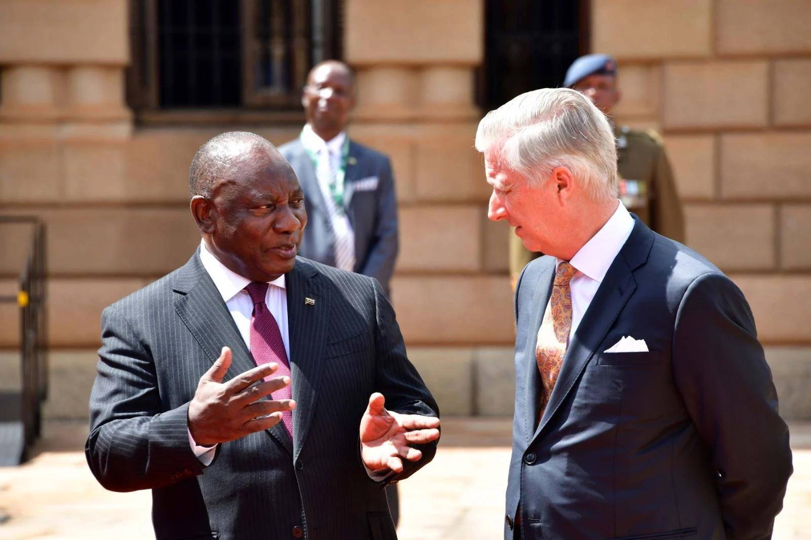 Pres. Cyril Ramaphosa gesels Donderdag by die Uniegebou met koning Philippe van België.   Foto: GCIS