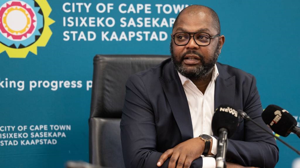 Malusi Booi is seen during a media briefing at Cape Town Civic Centre.