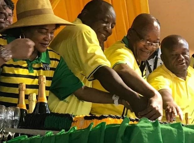 President Cyril Ramaphosa and other senior ANC members during the party's 107th anniversary celebrations. (Tshidi Madia/News24)