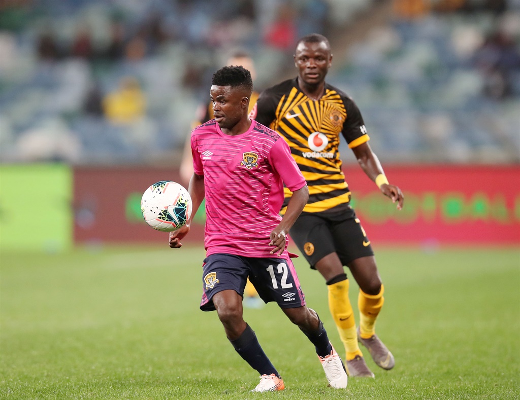 Lesedi Kapinga of Black Leopards challenged by Lazalous Kambole of Kaizer Chiefs during the Absa Premiership 2019/20 match between Kaizer Chiefs and Black Leopards at the Moses Mabhida Stadium, Durban on the 10 August 2019 Â©Muzi Ntombela/BackpagePix
