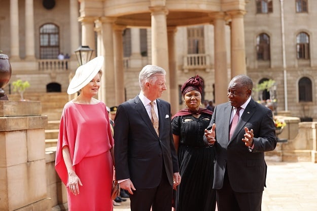 King Philippe of Belgium Queen Mathilde, with Cyril Ramaphosa and Lindiwe Zulu at the Union Buildings on Thursday. 