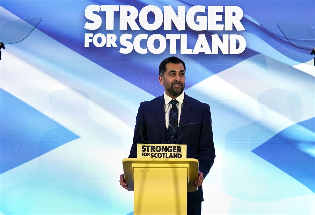 Humza Yousaf speaking at Murrayfield Stadium in Edinburgh, after it was announced that he is the new Scottish National Party leader, and will become the next First Minister of Scotland. (Photo by Andrew Milligan/PA Images via Getty Images)