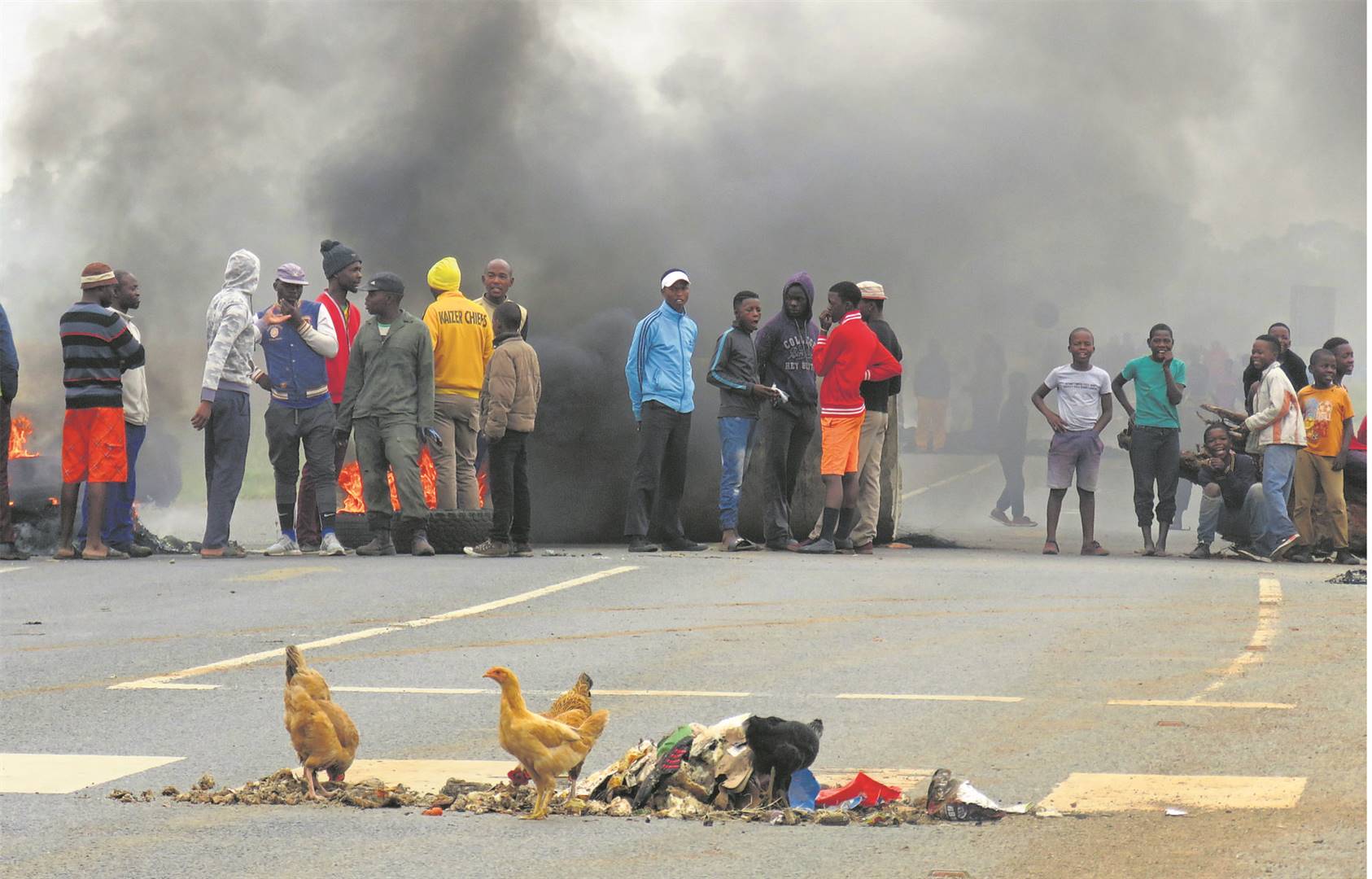 Angry Zenzele squatters took to the streets on Wednesday morning.                     Photo by Ntebatse Masipa