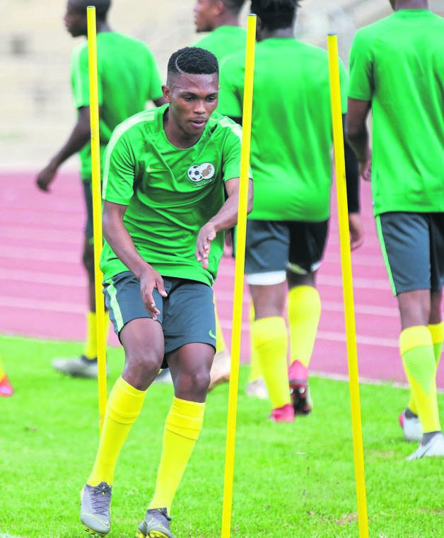 Gift Links (pictured) and his Under-23 teammates hard at training preparing for a clash against Angola this afternoon. 