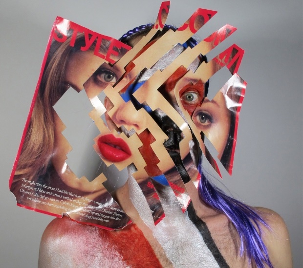 This artist creates bizarre self-portraits by sticking garbage on