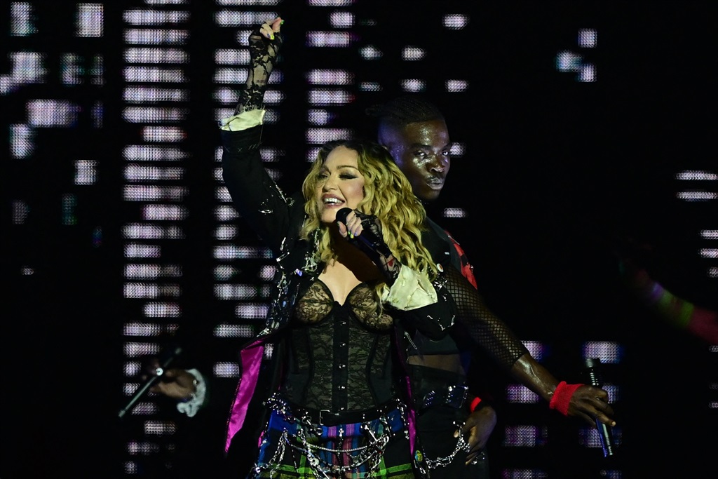US pop star Madonna performs onstage during a free concert at Copacabana beach in Rio de Janeiro, Brazil, on 4 May 2024. (Pablo Porciuncula/AFP)