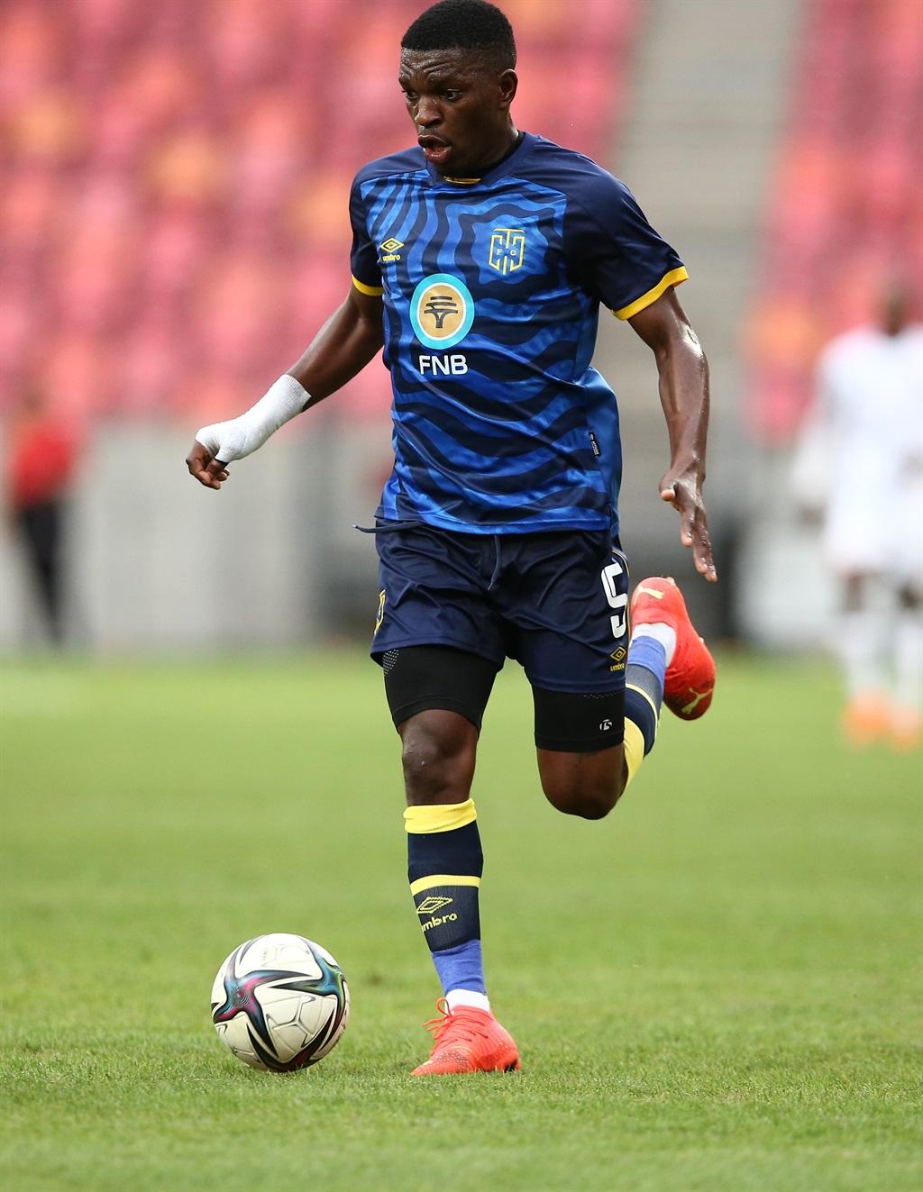 GQEBERHA, SOUTH AFRICA - JANUARY 14: Fidel Brice Ambina of Cape Town City during the DStv Premiership match between Chippa United and Cape Town City FC at Nelson Mandela Bay Stadium on January 14, 2023 in Gqeberha, South Africa. (Photo by Richard Huggard/Gallo Images)