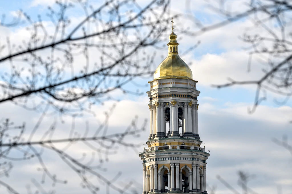 A view of the bell tower of the Kiev-Pechersk Lavra.  (Photo by Maksym Polishchuk/SOPA Images/LightRocket via Getty Images)