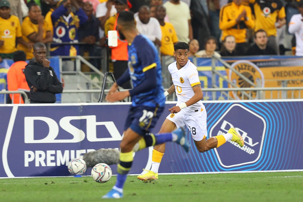 CAPE TOWN, SOUTH AFRICA - AUGUST 23: Dillon Solomons of Kaizer Chiefs on the run during the DStv Premiership match between Cape Town City FC and Kaizer Chiefs at DHL Stadium on August 23, 2022 in Cape Town, South Africa. (Photo by EJ Langner/Gallo Images)