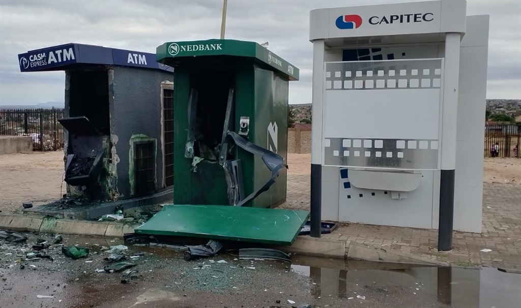 Damaged ATMs that were bombed by thugs. 