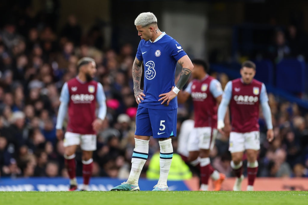 LONDON, ENGLAND - APRIL 01: Enzo Fernandez of Chelsea looks disappointed after the 2nd Aston Villa goal during the Premier League match between Chelsea FC and Aston Villa at Stamford Bridge on April 1, 2023 in London, United Kingdom. (Photo by Jacques Feeney/Offside/Offside via Getty Images)