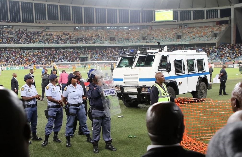 Police had their hands full at the Moses Mabhida Stadium. Photo: Gallo Images