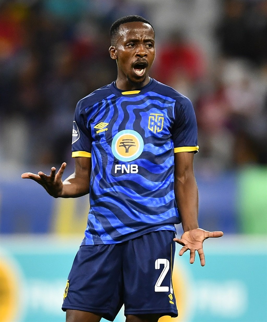 CAPE TOWN, SOUTH AFRICA - JANUARY 20: Thabo Nodada of CTCFC during the DStv Premiership match between Cape Town City FC and TS Galaxy at DHL Stadium on January 20, 2023 in Cape Town, South Africa. (Photo by Ashley Vlotman/Gallo Images)