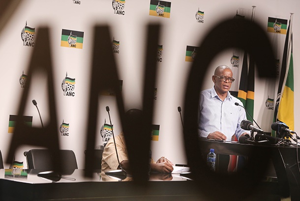 ANC General Secretary Ace Magashule addresses the media on the outcomes of a national working committee (NWC) meeting. (Photo by Gallo Images / Sowetan / Alaister Russell)