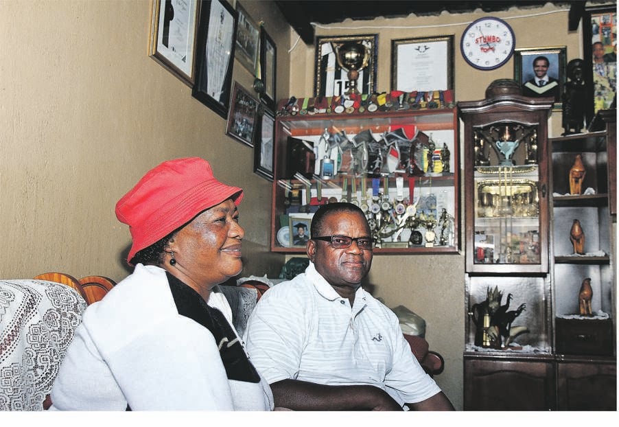 PROUD PARENTS Banyana Banyana vice-captain Refiloe Jane’s parents Nomvula and Daniel in their home in Kliptown, Soweto. Picture: Rosetta Msimango
