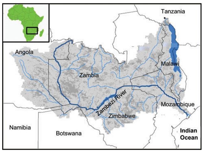 The Zambezi river extending into Angola where Boye