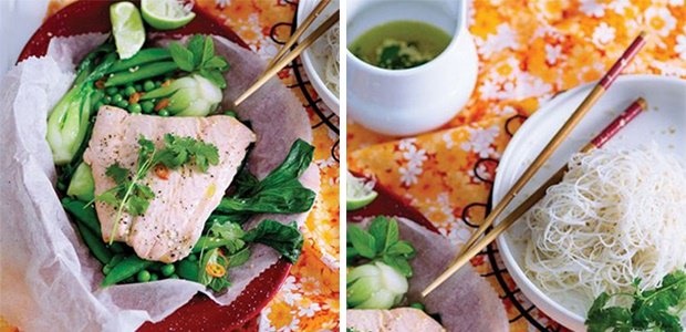 Asian inspired salmon trout parcels