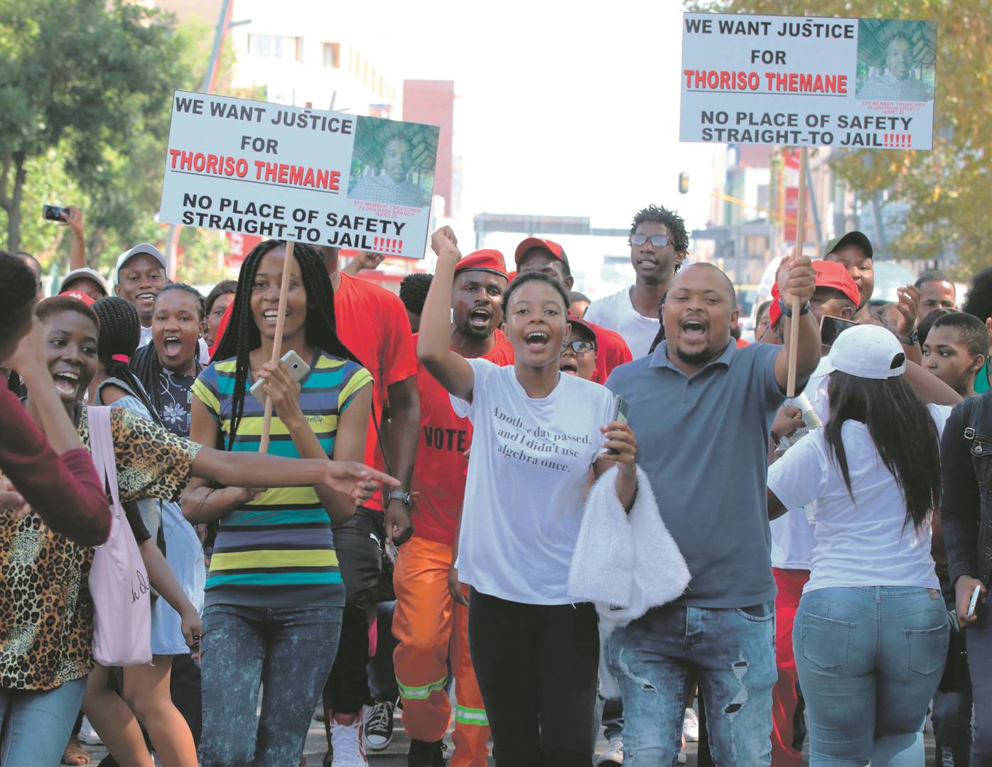 Residents protest outside the Polokwane Magistrates’ Court, where a group of teenagers appeared for the murder of Thoriso Themane in February. Picture: Gallo Images / Sowetan / Antonio Muchave