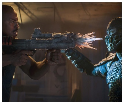 Jax (Mehcad Brooks, left) 
gets more than he bargained for when taking on Sub-Zero (Joe Taslim) in Mortal Kombat. (PHOTO: Warner Bros.)