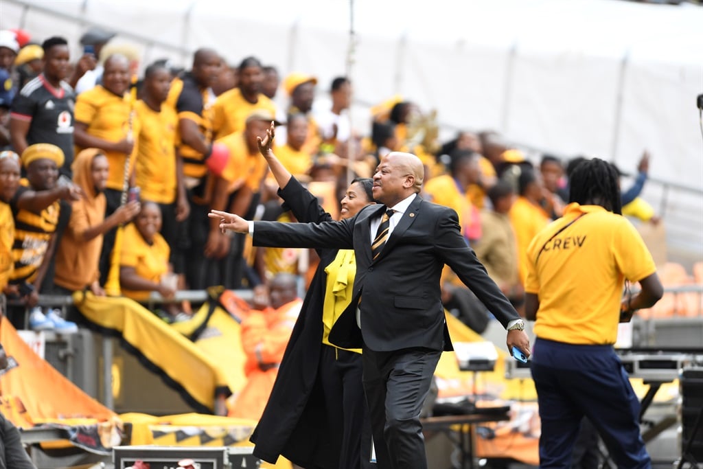 JOHANNESBURG, SOUTH AFRICA - MAY 06:   Bobby Motaung and Jessica Motaung during the Nedbank Cup semi final match between Kaizer Chiefs and Orlando Pirates at FNB Stadium on May 06, 2023 in Johannesburg, South Africa. (Photo by Lefty Shivambu/Gallo Images)