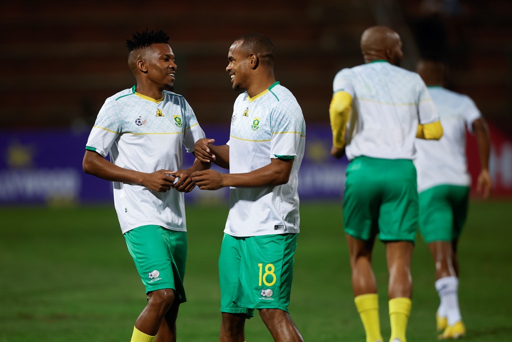 DURBAN, SOUTH AFRICA - JULY 05: South Africa warm up during the 2023 COSAFA Cup match between South Africa and Namibia at King Zwelithini Stadium on July 05, 2023 in Durban, South Africa. (Photo by Rogan Ward/Gallo Images)