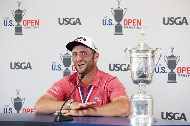 Jon Rahm speaks to the media after winning the US Open. (Photo by Harry How/Getty Images)